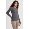 imageODODOS Seamless Long Sleeve Tops with Thumb Hole for Women Crew Neck Ribbed Tee Workout Yoga ShirtsCharcoal