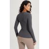 imageODODOS Seamless Long Sleeve Tops with Thumb Hole for Women Crew Neck Ribbed Tee Workout Yoga ShirtsCharcoal
