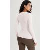 imageODODOS Seamless Long Sleeve Tops with Thumb Hole for Women Crew Neck Ribbed Tee Workout Yoga ShirtsIvory