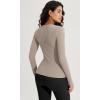 imageODODOS Seamless Long Sleeve Tops with Thumb Hole for Women Crew Neck Ribbed Tee Workout Yoga ShirtsWhitetaupe