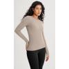 imageODODOS Seamless Long Sleeve Tops with Thumb Hole for Women Crew Neck Ribbed Tee Workout Yoga ShirtsWhitetaupe