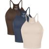 imageODODOS Womens Crop 3Pack Herringbone Knit Seamless Soft Camisole Crop Tank TopsBrunettenavybeige