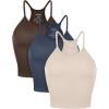 imageODODOS Womens Crop 3Pack Herringbone Knit Seamless Soft Camisole Crop Tank TopsBrunettenavybeige