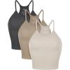 imageODODOS Womens Crop 3Pack Herringbone Knit Seamless Soft Camisole Crop Tank TopsCharcoaltaupemushroom