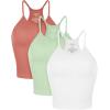 imageODODOS Womens Crop 3Pack Herringbone Knit Seamless Soft Camisole Crop Tank TopsCoralmintwhite