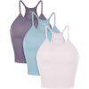 imageODODOS Womens Crop 3Pack Herringbone Knit Seamless Soft Camisole Crop Tank TopsVioleticebergpink Lace