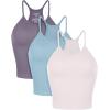 imageODODOS Womens Crop 3Pack Herringbone Knit Seamless Soft Camisole Crop Tank TopsVioleticebergpink Lace