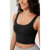 imageODODOS Womens Seamless Square Neck Sports Bra Medium Support Padded Wirefree Cropped Tank TopsBlack