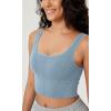 imageODODOS Womens Seamless Square Neck Sports Bra Medium Support Padded Wirefree Cropped Tank TopsIceberg
