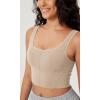 imageODODOS Womens Seamless Square Neck Sports Bra Medium Support Padded Wirefree Cropped Tank TopsOyster White
