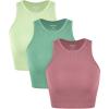 imageODODOS 3Pack Seamless Crop Tank for Women Ribbed Soft High Neck Cropped TopsWatermelonemeraldmint