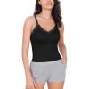 imageODODOS Lace Trim Seamless Top for Women Ribbed Soft V Neck Cami Tank TopsBlack