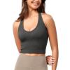 imageODODOS Seamless Halter Crop Tops for Women Ribbed Soft V Neck Open Back Cropped Tank TopCharcoal