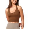 imageODODOS Seamless Halter Crop Tops for Women Ribbed Soft V Neck Open Back Cropped Tank TopClay