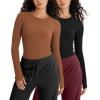 imageODODOS Seamless Long Sleeve Tops with Thumb Hole for Women Crew Neck Ribbed Tee Workout Yoga ShirtsClayblack
