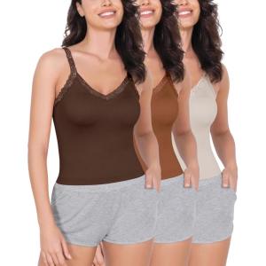 imageODODOS Lace Trim Seamless Top for Women Ribbed Soft V Neck Cami Tank TopsBrunetteclaymushroom