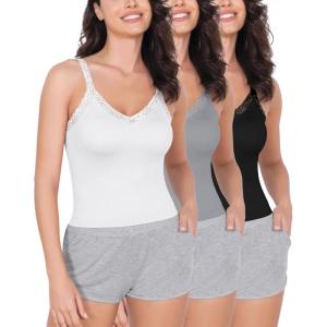 imageODODOS Lace Trim Seamless Top for Women Ribbed Soft V Neck Cami Tank TopsWhitegrayblack