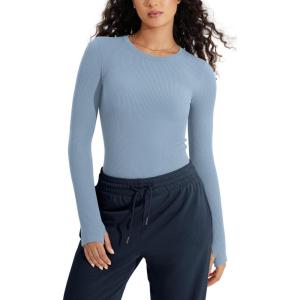 imageODODOS Seamless Long Sleeve Tops with Thumb Hole for Women Crew Neck Ribbed Tee Workout Yoga ShirtsIceberg