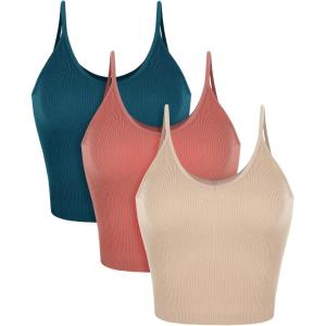 imageODODOS V Neck Seamless Crop Tank for Women Ribbed Knit Soft Cropped Camisole TopsBeigecoralteal