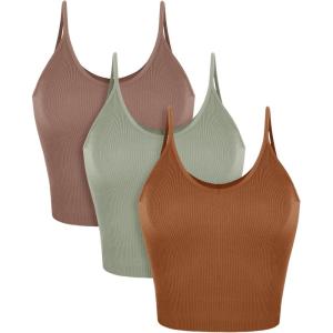 imageODODOS V Neck Seamless Crop Tank for Women Ribbed Knit Soft Cropped Camisole TopsClovegreen Milieuclay
