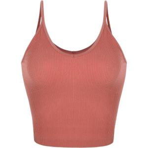 imageODODOS V Neck Seamless Crop Tank for Women Ribbed Knit Soft Cropped Camisole TopsCoral