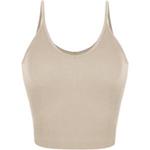 imageODODOS V Neck Seamless Crop Tank for Women Ribbed Knit Soft Cropped Camisole TopsMushroom