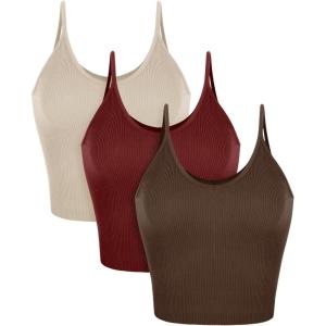 imageODODOS V Neck Seamless Crop Tank for Women Ribbed Knit Soft Cropped Camisole TopsMushroomclaretbrunette