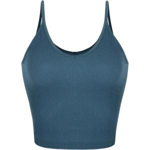 imageODODOS V Neck Seamless Crop Tank for Women Ribbed Knit Soft Cropped Camisole TopsOcean