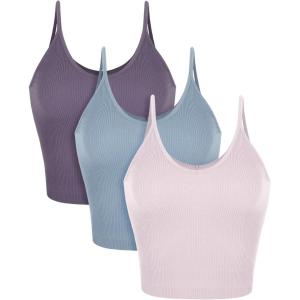 imageODODOS V Neck Seamless Crop Tank for Women Ribbed Knit Soft Cropped Camisole TopsPink Lacevioleticeberg