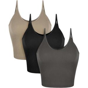 imageODODOS V Neck Seamless Crop Tank for Women Ribbed Knit Soft Cropped Camisole TopsTaupeblackcharcoal