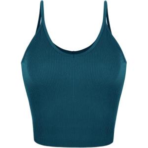 imageODODOS V Neck Seamless Crop Tank for Women Ribbed Knit Soft Cropped Camisole TopsTeal