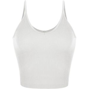 imageODODOS V Neck Seamless Crop Tank for Women Ribbed Knit Soft Cropped Camisole TopsWhite