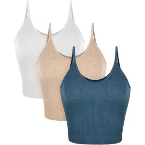 imageODODOS V Neck Seamless Crop Tank for Women Ribbed Knit Soft Cropped Camisole TopsWhitebeigeocean