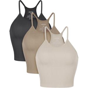 imageODODOS Womens Crop 3Pack Herringbone Knit Seamless Soft Camisole Crop Tank TopsCharcoaltaupemushroom