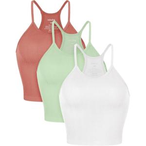 imageODODOS Womens Crop 3Pack Herringbone Knit Seamless Soft Camisole Crop Tank TopsCoralmintwhite