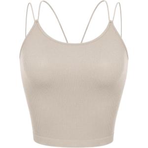 imageODODOS Womens Crop Seamless Double Straps Cropped Tank Tops V Back Ribbed CamisoleMushroom