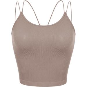 imageODODOS Womens Crop Seamless Double Straps Cropped Tank Tops V Back Ribbed CamisoleSphinx
