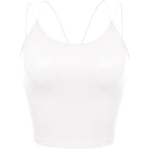 imageODODOS Womens Crop Seamless Double Straps Cropped Tank Tops V Back Ribbed CamisoleWhite