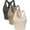 imageODODOS 3Pack Seamless Racerback Crop Tank for Women Ribbed Knit Soft Crop TopsMushroomtaupecharcoal