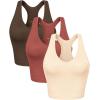imageODODOS 3Pack Seamless Racerback Crop Tank for Women Ribbed Knit Soft Crop TopsOatmealbarn Redbrunette