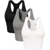imageODODOS 3Pack Seamless Racerback Crop Tank for Women Ribbed Knit Soft Crop TopsWhitegrayblack