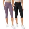 imageODODOS ODLEX 2Pack High Waist Workout Capris with Pockets for Women 14quot  19quot Yoga Capri LeggingsBlackash Violet