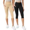 imageODODOS ODLEX 2Pack High Waist Workout Capris with Pockets for Women 14quot  19quot Yoga Capri LeggingsBlackbeige