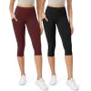 imageODODOS ODLEX 2Pack High Waist Workout Capris with Pockets for Women 14quot  19quot Yoga Capri LeggingsBlackburgundy