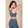 imageODODOS Racerback Tank Bra for Women High Neck Non Padded Medium Support Sports Bra Workout Yoga Crop TopsInk Blue