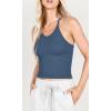 imageODODOS Womens Crop 3Pack Waffle Knit Seamless Camisole Cropped Tank TopsArmy Greenoceanwoodrose