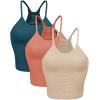 imageODODOS Womens Crop 3Pack Waffle Knit Seamless Camisole Cropped Tank TopsBeigecoralteal