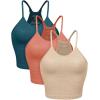 imageODODOS Womens Crop 3Pack Waffle Knit Seamless Camisole Cropped Tank TopsBeigecoralteal