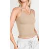 imageODODOS Womens Crop 3Pack Waffle Knit Seamless Camisole Cropped Tank TopsBeigecoralteal