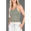 imageODODOS Womens Crop 3Pack Waffle Knit Seamless Camisole Cropped Tank TopsClovegreen Milieuginger